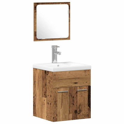 vidaXL Bathroom Furniture Set with Door 4 pcs Old Wood Engineered Wood