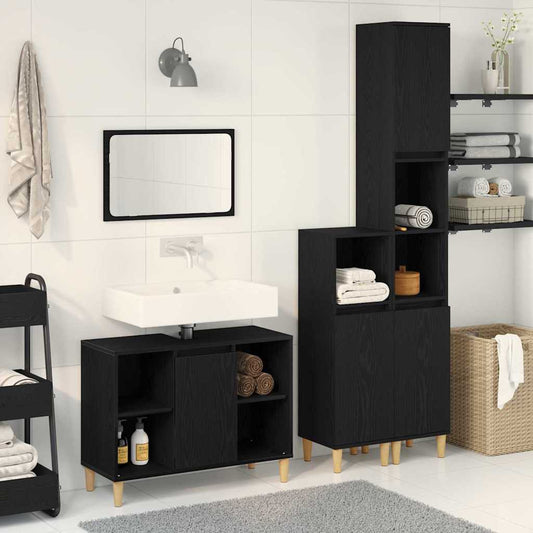 vidaXL Bathroom Furniture Set with Storage 3 pcs Black Engineered wood