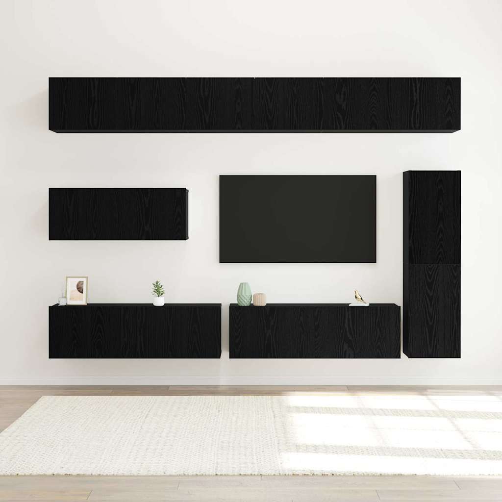 vidaXL TV Cabinet Set Wall-mounted 7 pcs Black Oak Engineered Wood
