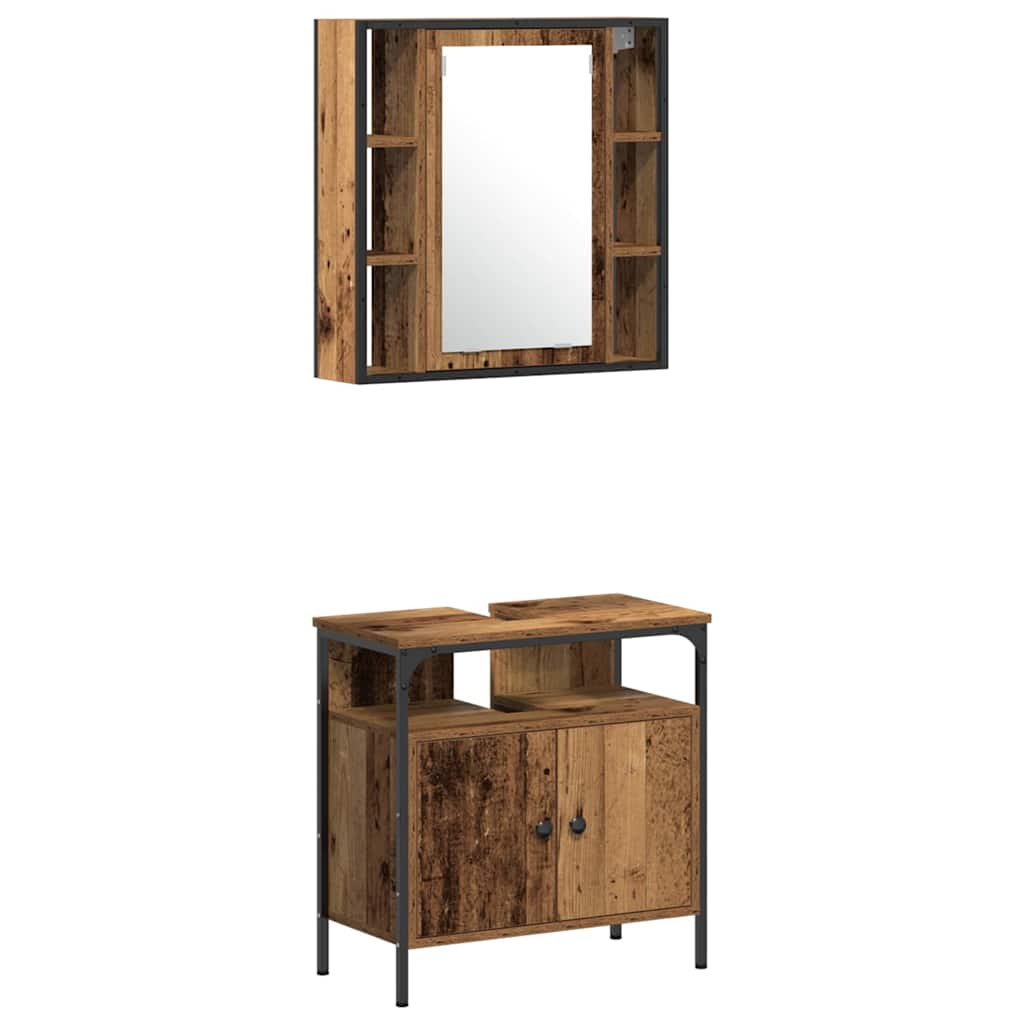 vidaXL Bathroom Furniture Set with Door 4 pcs Old Wood Engineered Wood