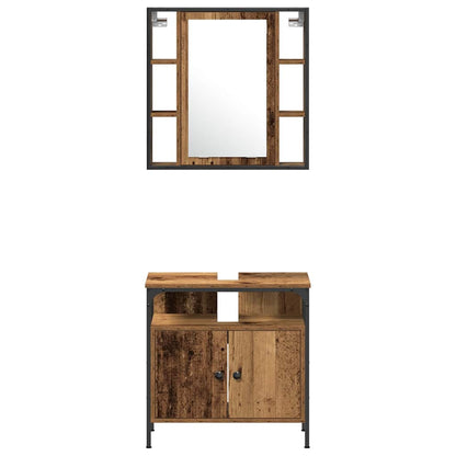 vidaXL Bathroom Furniture Set with Door 4 pcs Old Wood Engineered Wood
