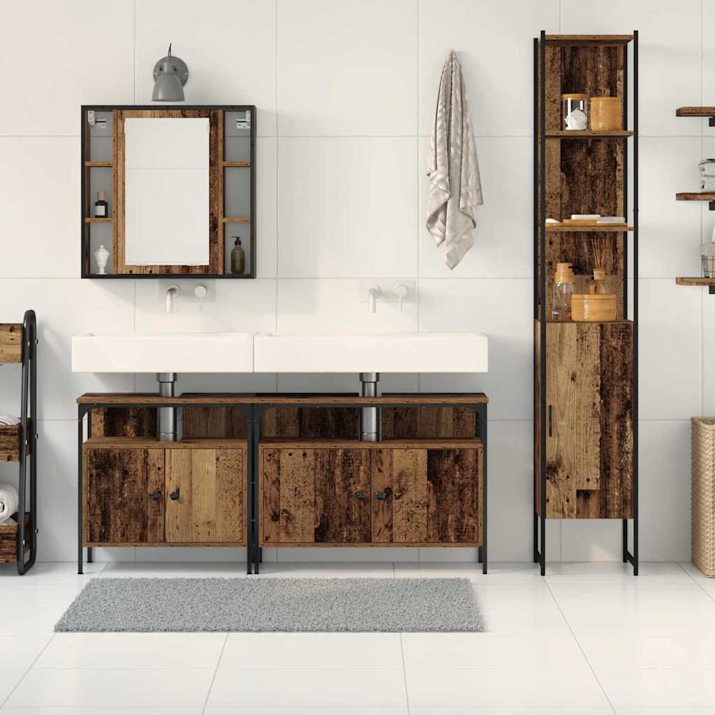 vidaXL Bathroom Furniture Set with Door 4 pcs Old Wood Engineered Wood