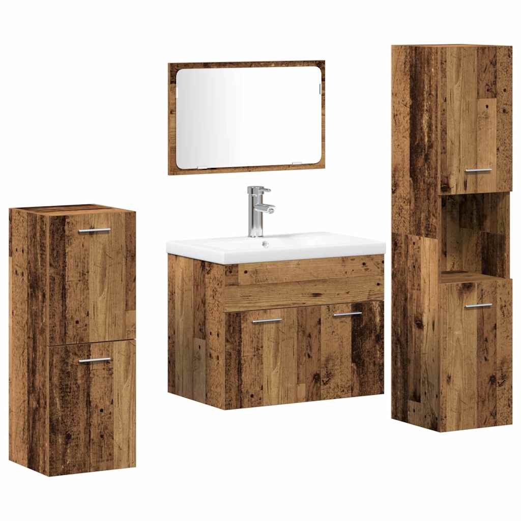 vidaXL Bathroom Furniture Set 4 pcs Old Wood Engineered Wood