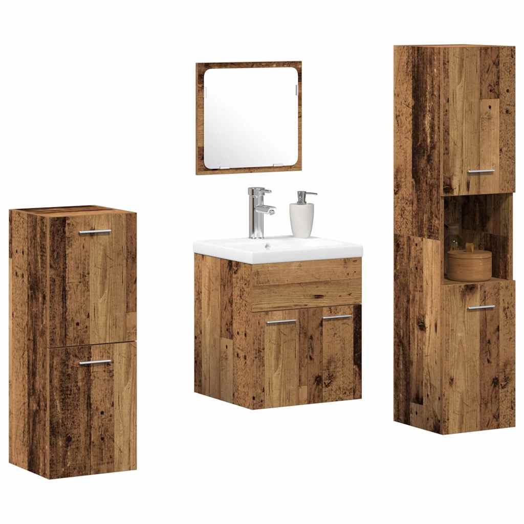 vidaXL Bathroom Furniture Set 4 pcs Old Wood Engineered Wood