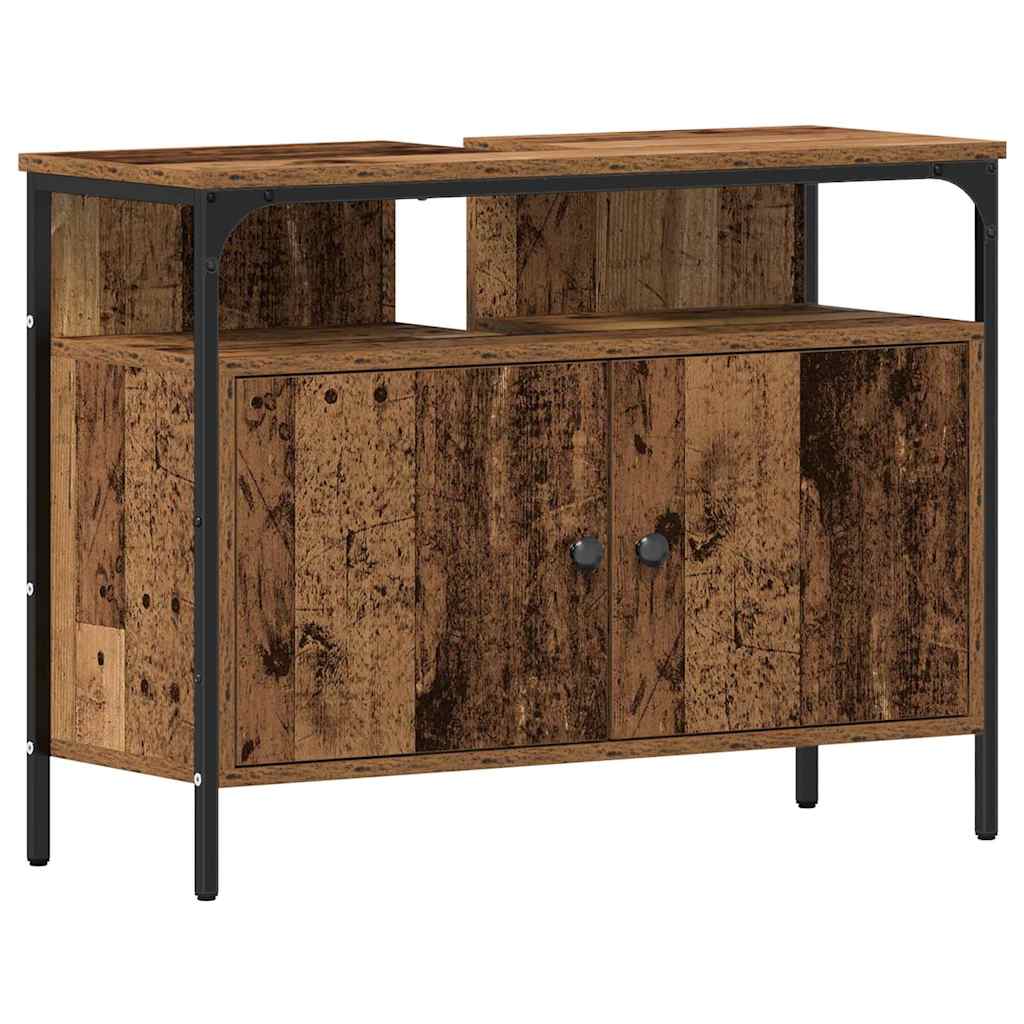 vidaXL Bathroom Furniture Set with Door 4 pcs Old Wood Engineered Wood