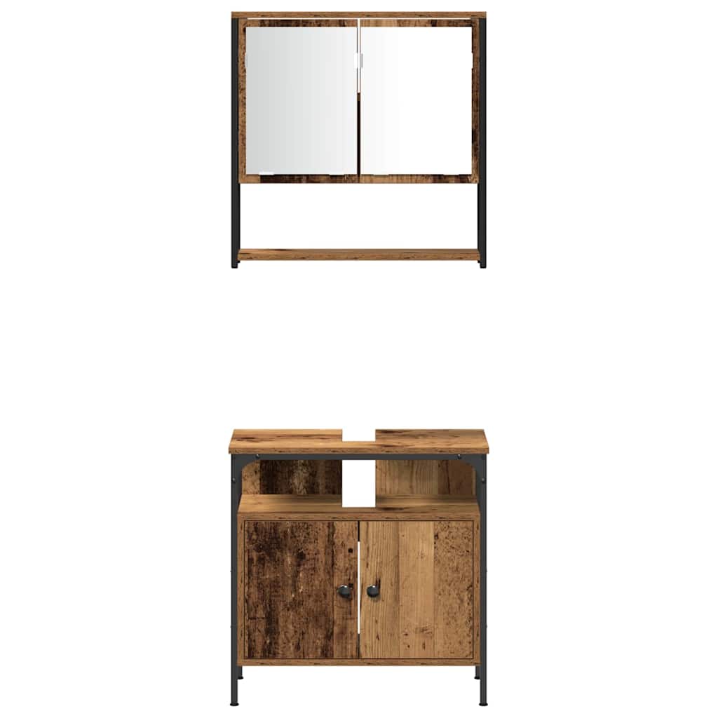 vidaXL Bathroom Furniture Set with Door 4 pcs Old wood Engineered wood