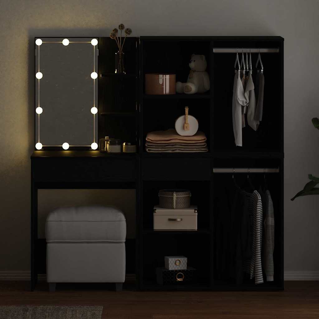 vidaXL LED Dressing Table Set Black Oak 140 x 40 x 140 cm
