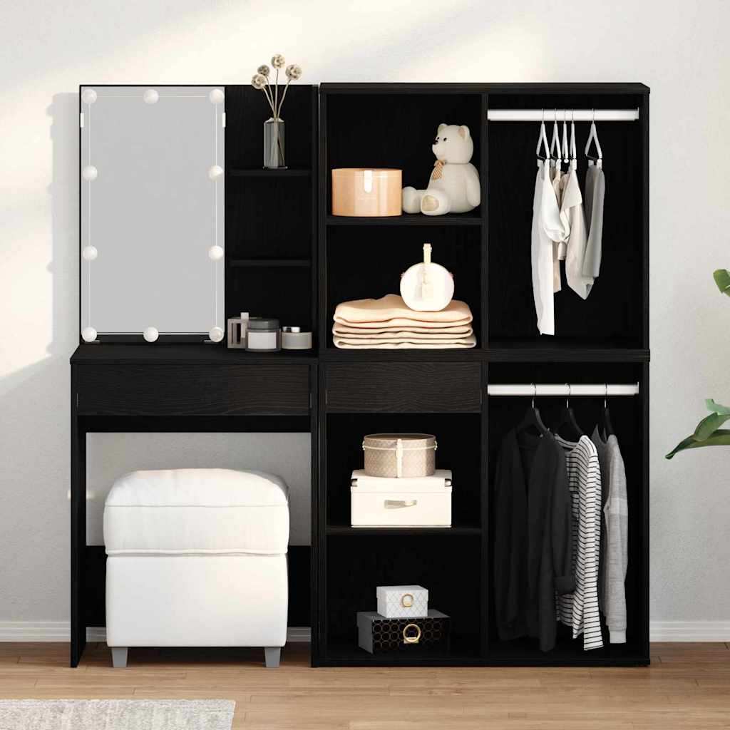 vidaXL LED Dressing Table Set Black Oak 140 x 40 x 140 cm