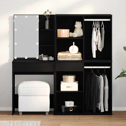 vidaXL LED Dressing Table Set Black Oak 140 x 40 x 140 cm