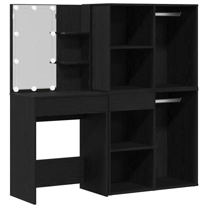 vidaXL LED Dressing Table Set Black Oak 140 x 40 x 140 cm