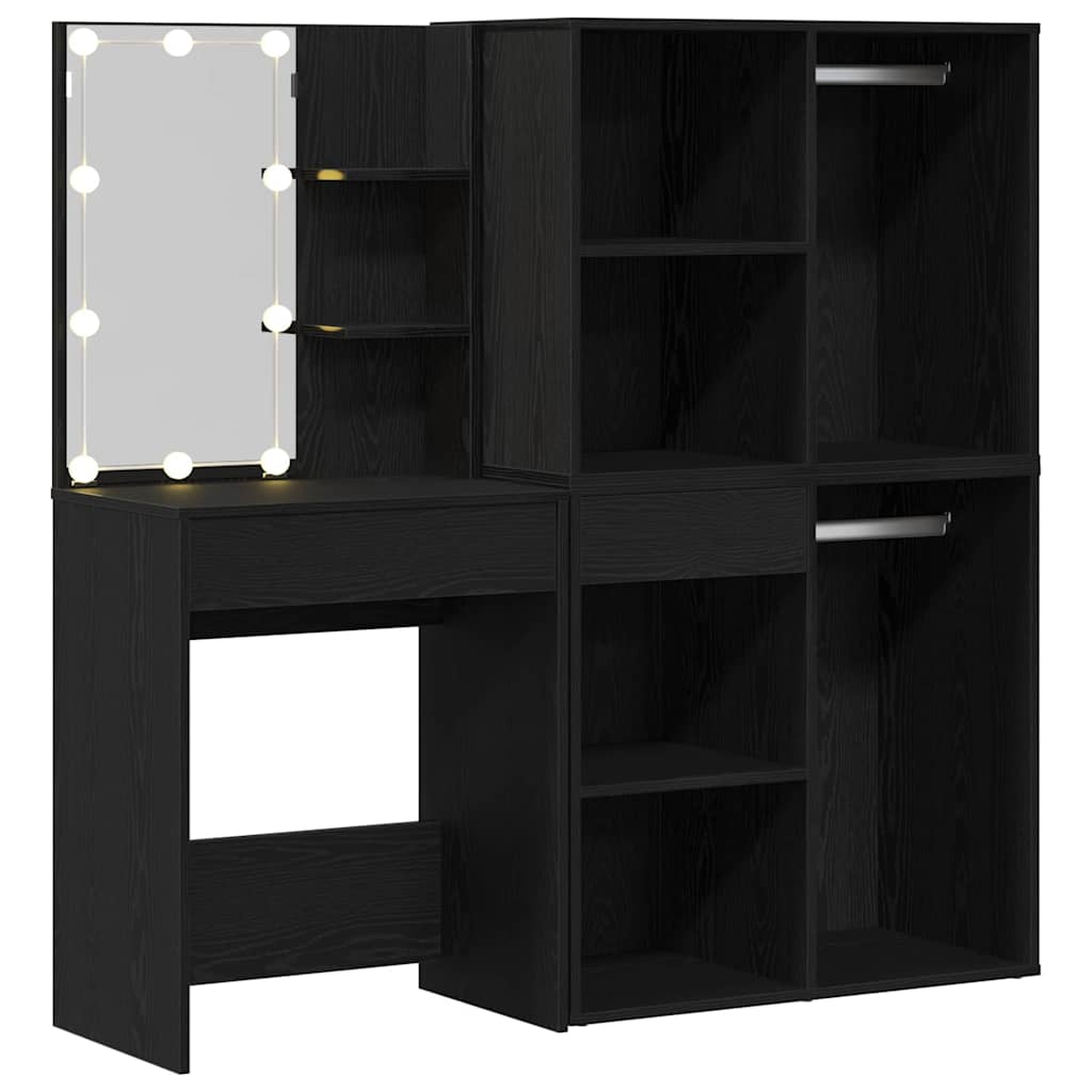 vidaXL LED Dressing Table Set Black Oak 140 x 40 x 140 cm