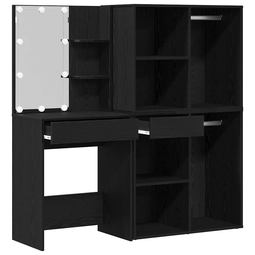 vidaXL LED Dressing Table Set Black Oak 140 x 40 x 140 cm