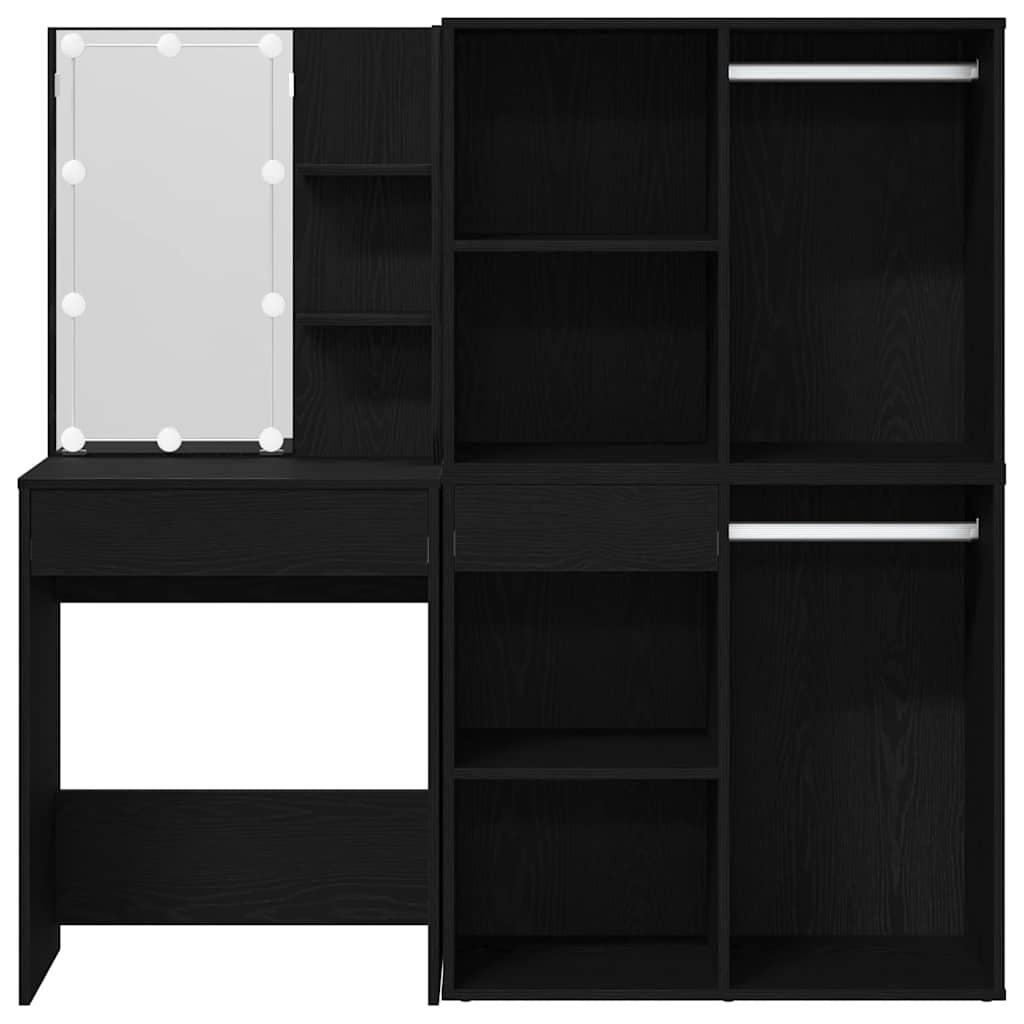 vidaXL LED Dressing Table Set Black Oak 140 x 40 x 140 cm
