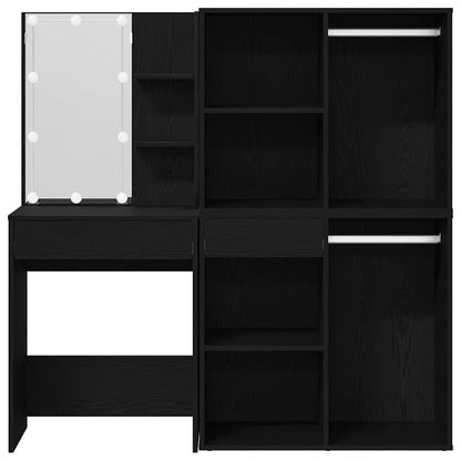 vidaXL LED Dressing Table Set Black Oak 140 x 40 x 140 cm