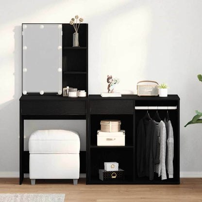 vidaXL LED Dressing Table Set Black Oak 140 x 40 x 140 cm