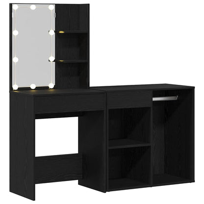 vidaXL LED Dressing Table Set Black Oak 140 x 40 x 140 cm
