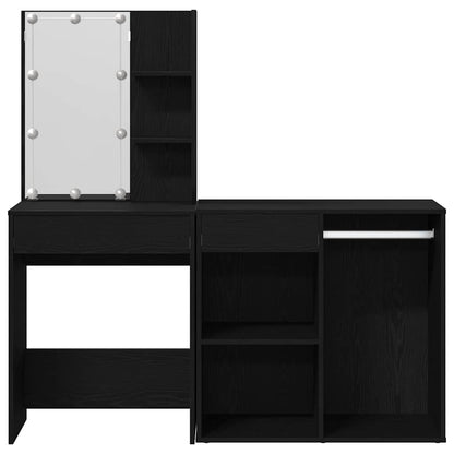 vidaXL LED Dressing Table Set Black Oak 140 x 40 x 140 cm
