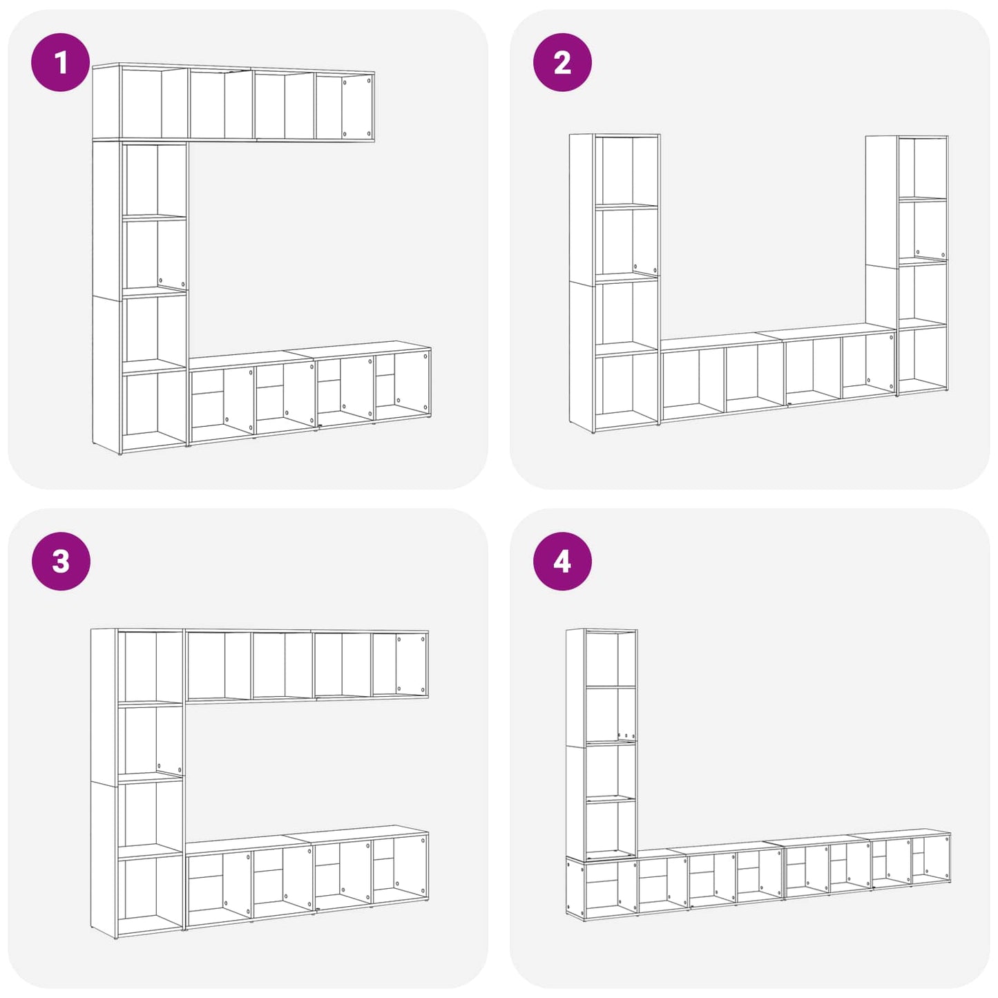 vidaXL Bookshelf 12-Tier 3 pcs 36 x 30 x 143 cm Engineered Wood