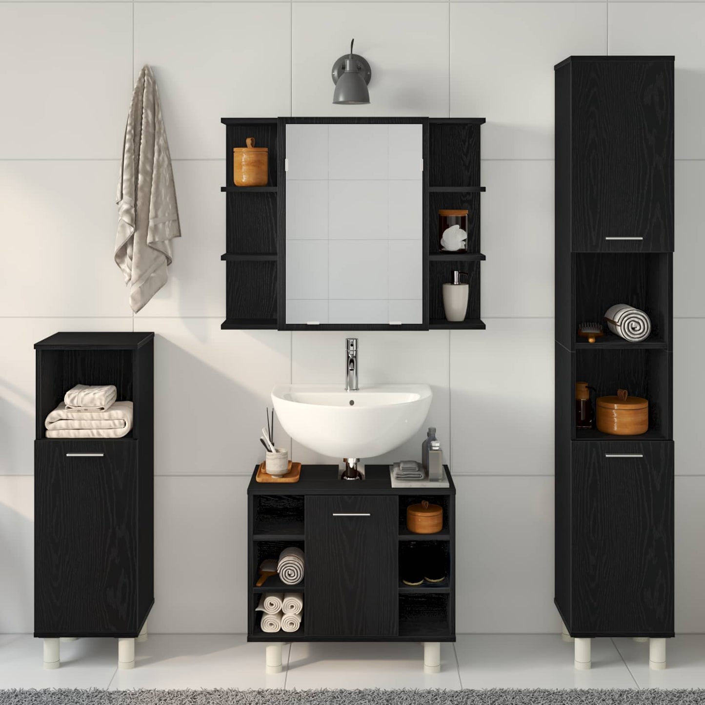 vidaXL Bathroom Furniture Set 4 pcs Black Engineered Wood