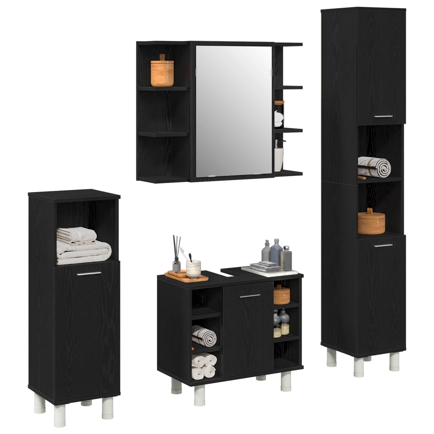 vidaXL Bathroom Furniture Set 4 pcs Black Engineered Wood