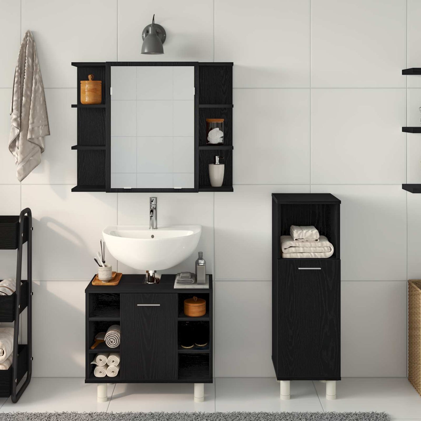 vidaXL Bathroom Furniture Set 3 pcs Black Engineered Wood