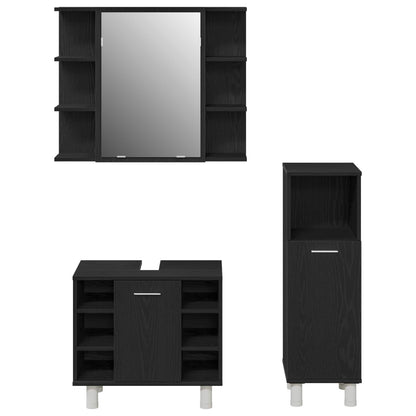 vidaXL Bathroom Furniture Set 3 pcs Black Engineered Wood