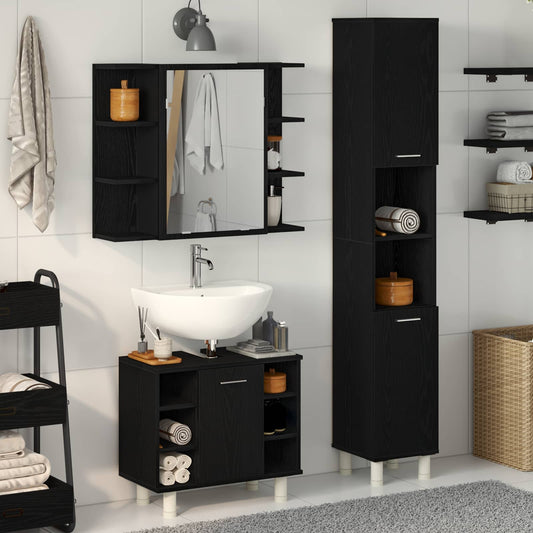vidaXL Bathroom Furniture Set 3 pcs Black Engineered Wood