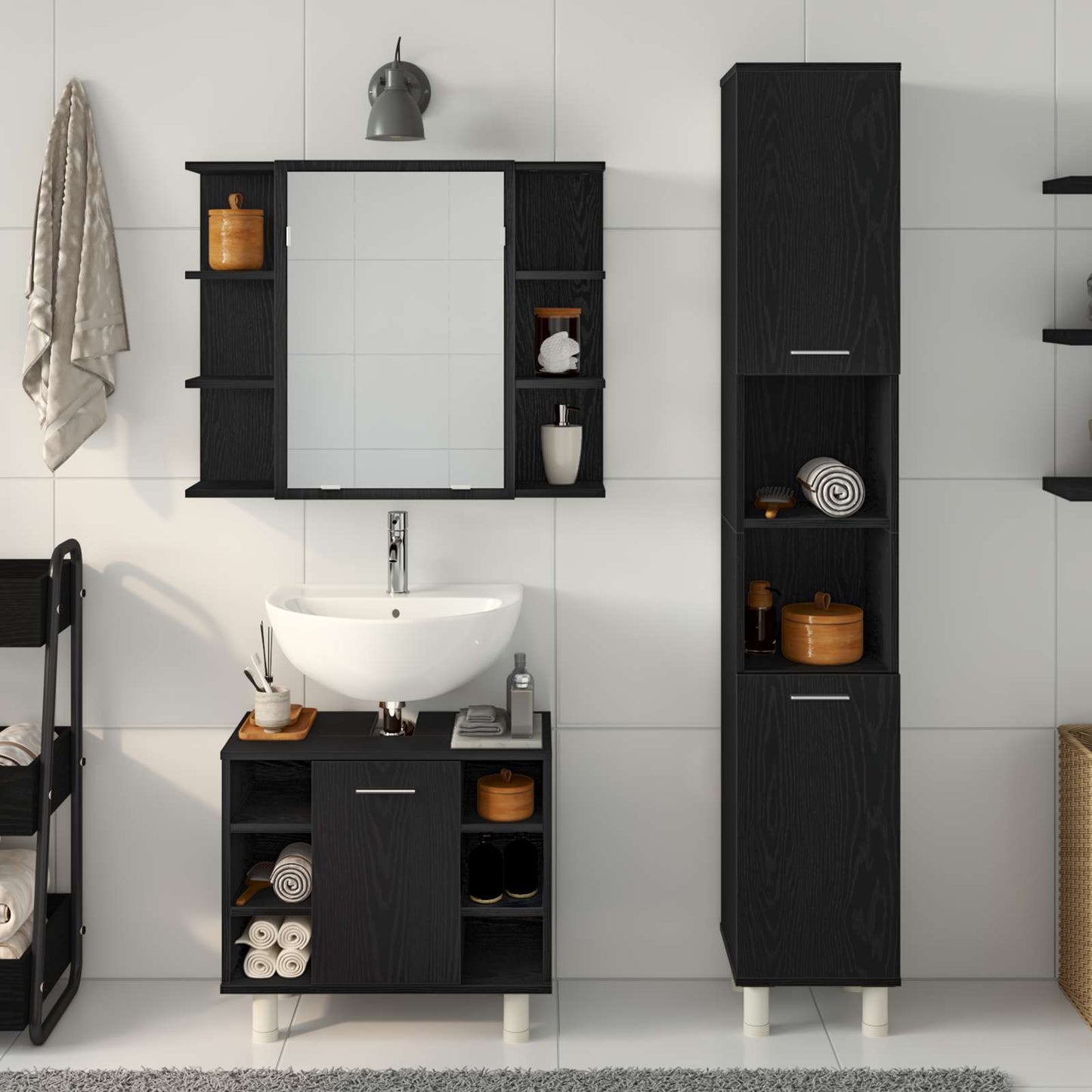 vidaXL Bathroom Furniture Set 3 pcs Black Engineered Wood
