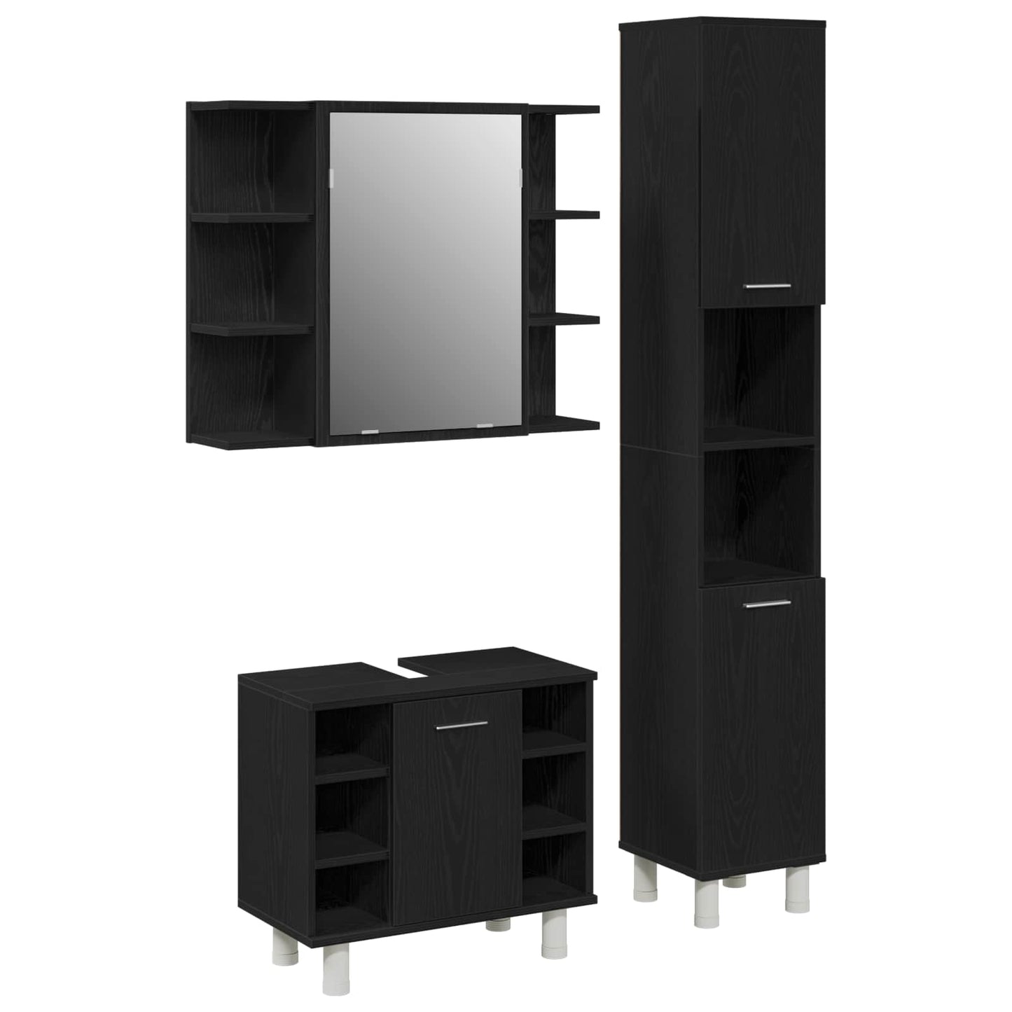 vidaXL Bathroom Furniture Set 3 pcs Black Engineered Wood