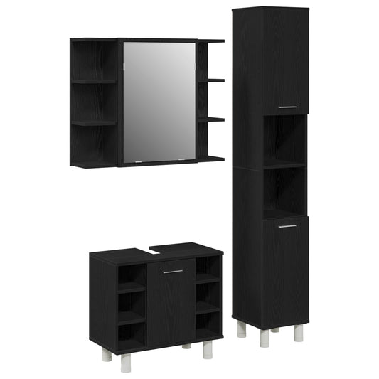 vidaXL Bathroom Furniture Set 3 pcs Black Engineered Wood