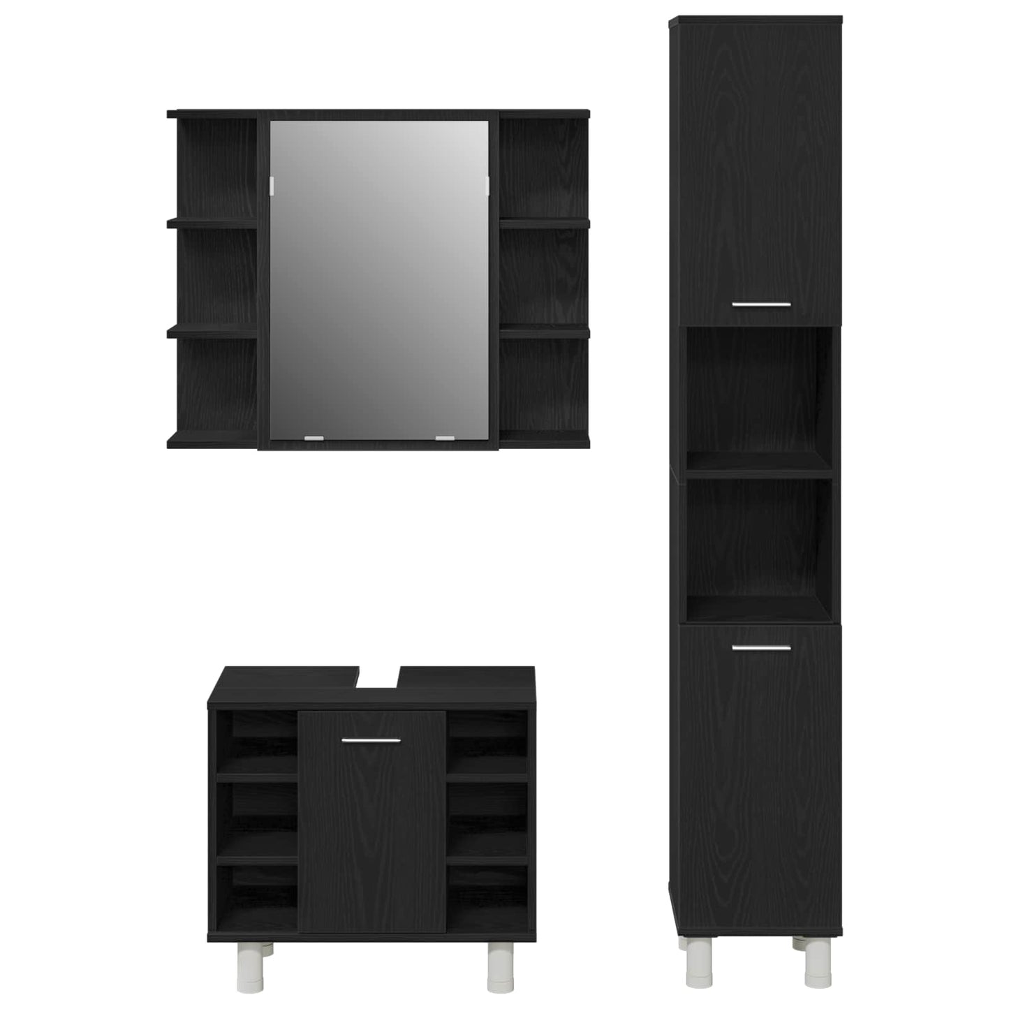 vidaXL Bathroom Furniture Set 3 pcs Black Engineered Wood