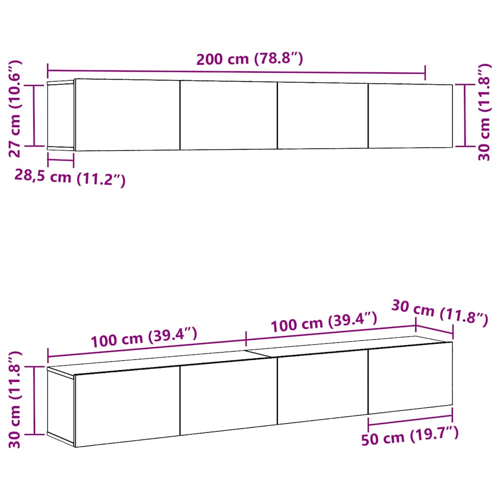 vidaXL TV Cabinet Set 4 pcs Black Oak 100 x 30 x 30 cm Engineered Wood