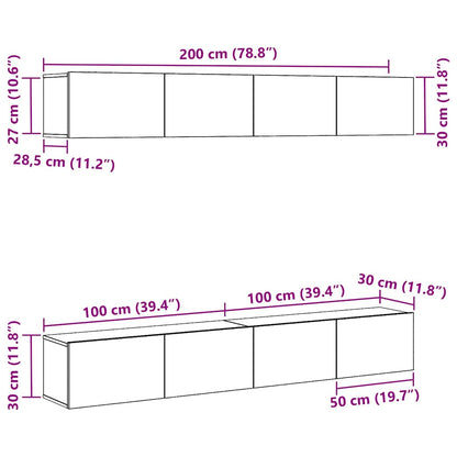 vidaXL TV Cabinet Set 4 pcs Black Oak 100 x 30 x 30 cm Engineered Wood