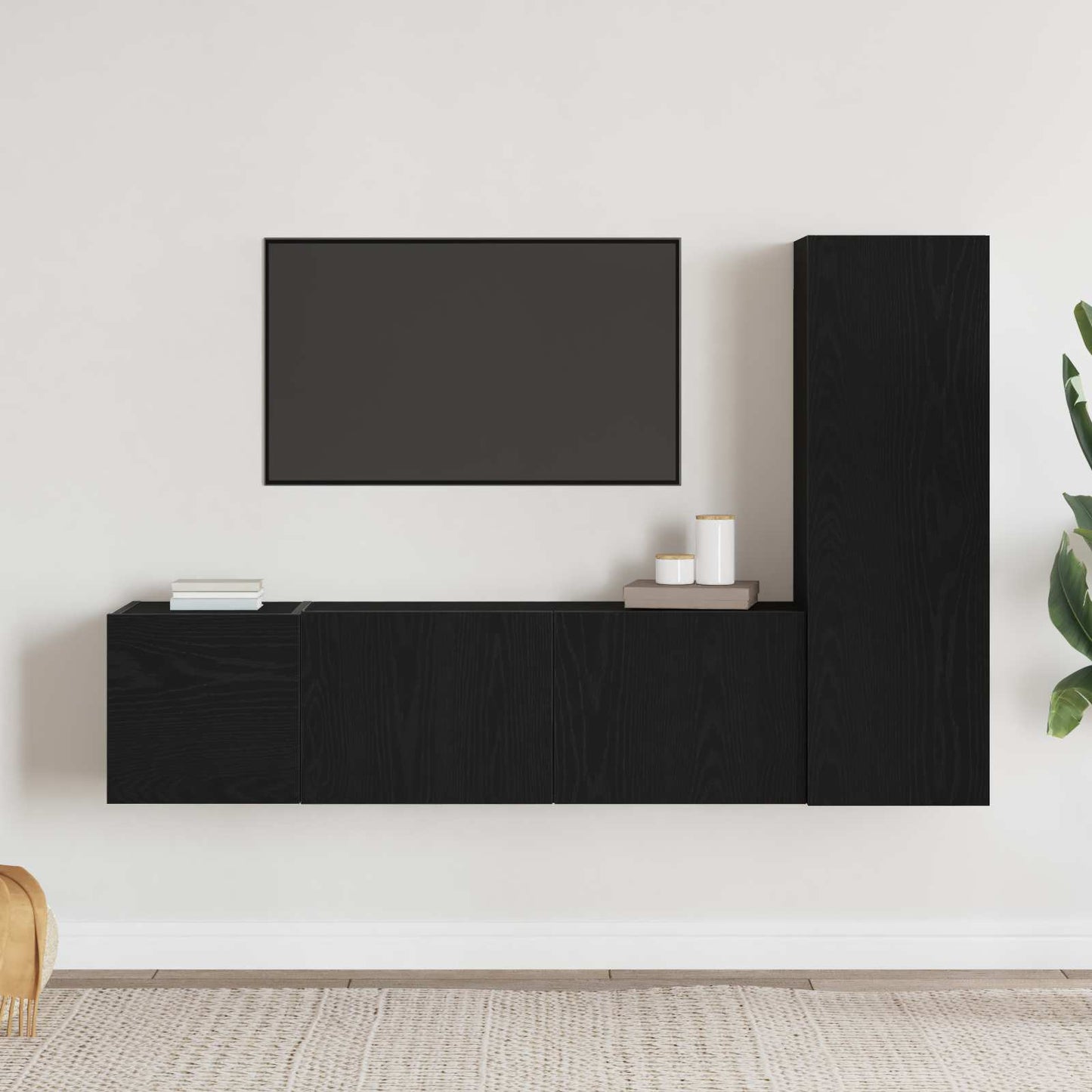 vidaXL TV Cabinet Set Wall-mounted 3 pcs Black Oak 130.5 x 30 x 140 cm