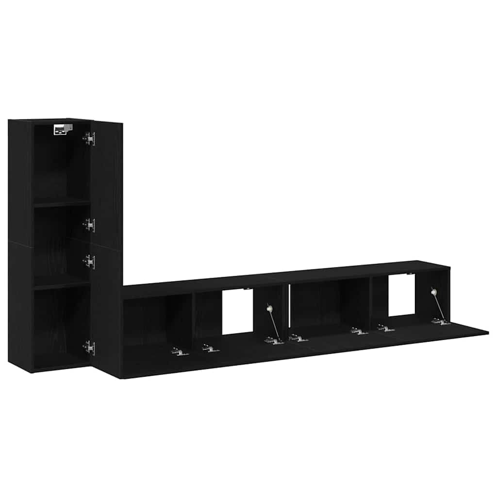 vidaXL TV Cabinet Set Wall-mounted Black Oak Engineered Wood