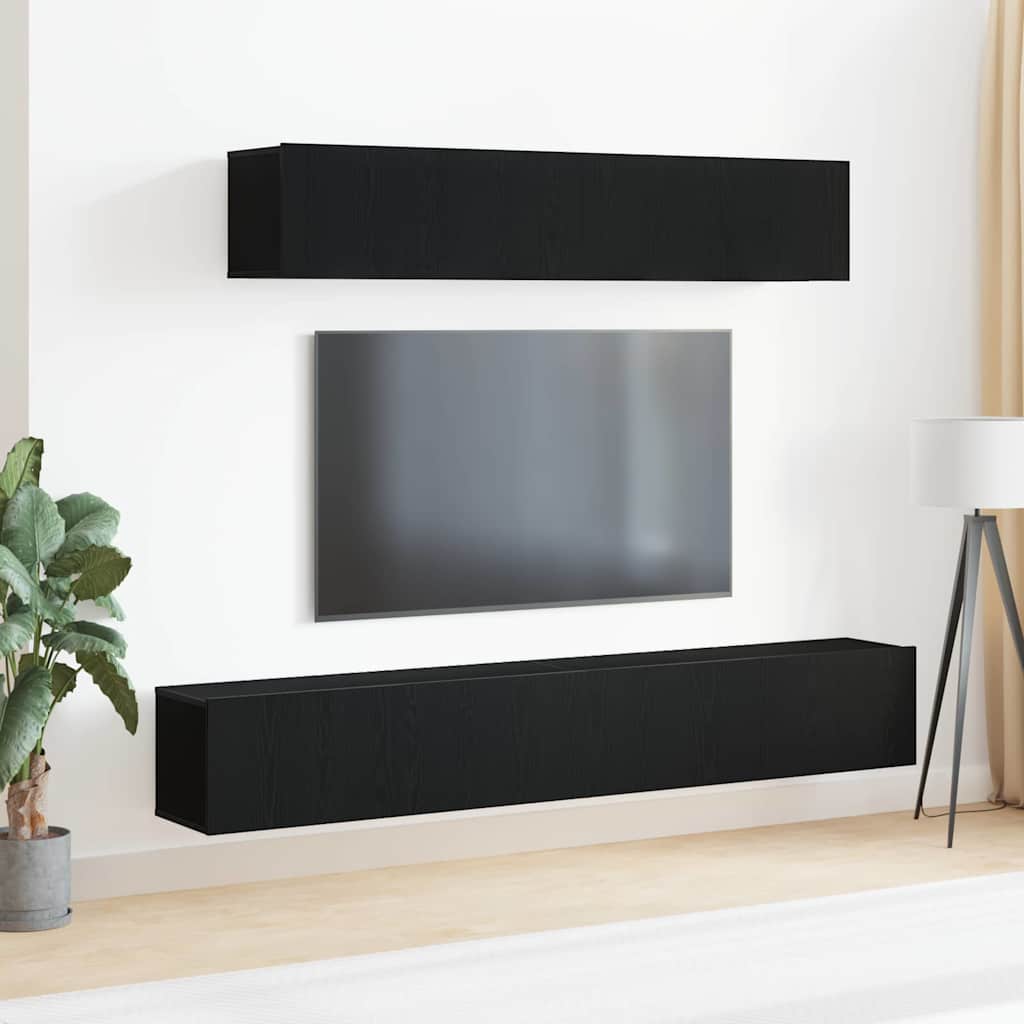 vidaXL TV Cabinet Set Wall-mounted 4 pcs Black Oak Engineered Wood