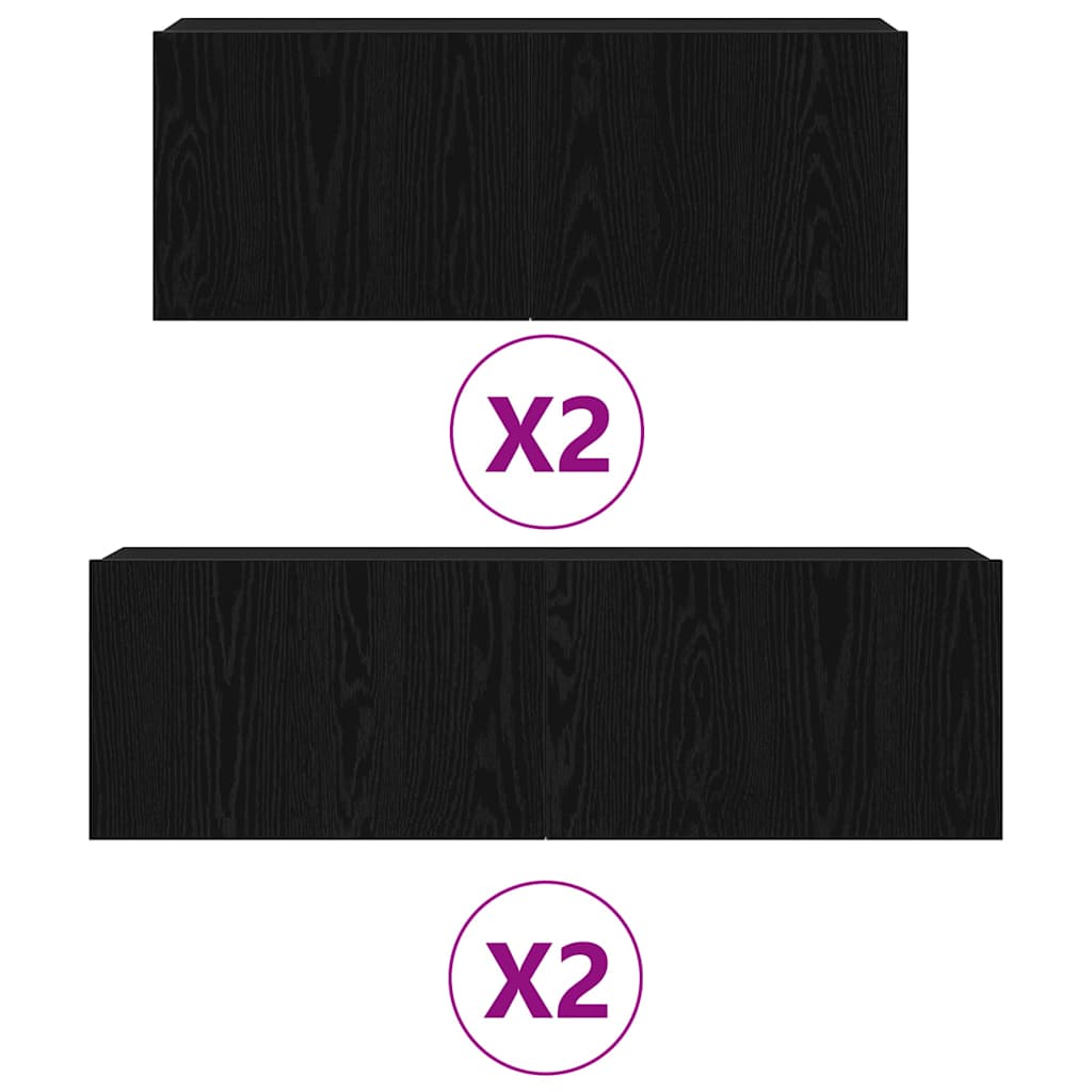 vidaXL TV Cabinet Set Wall-mounted 4 pcs Black Oak Engineered Wood