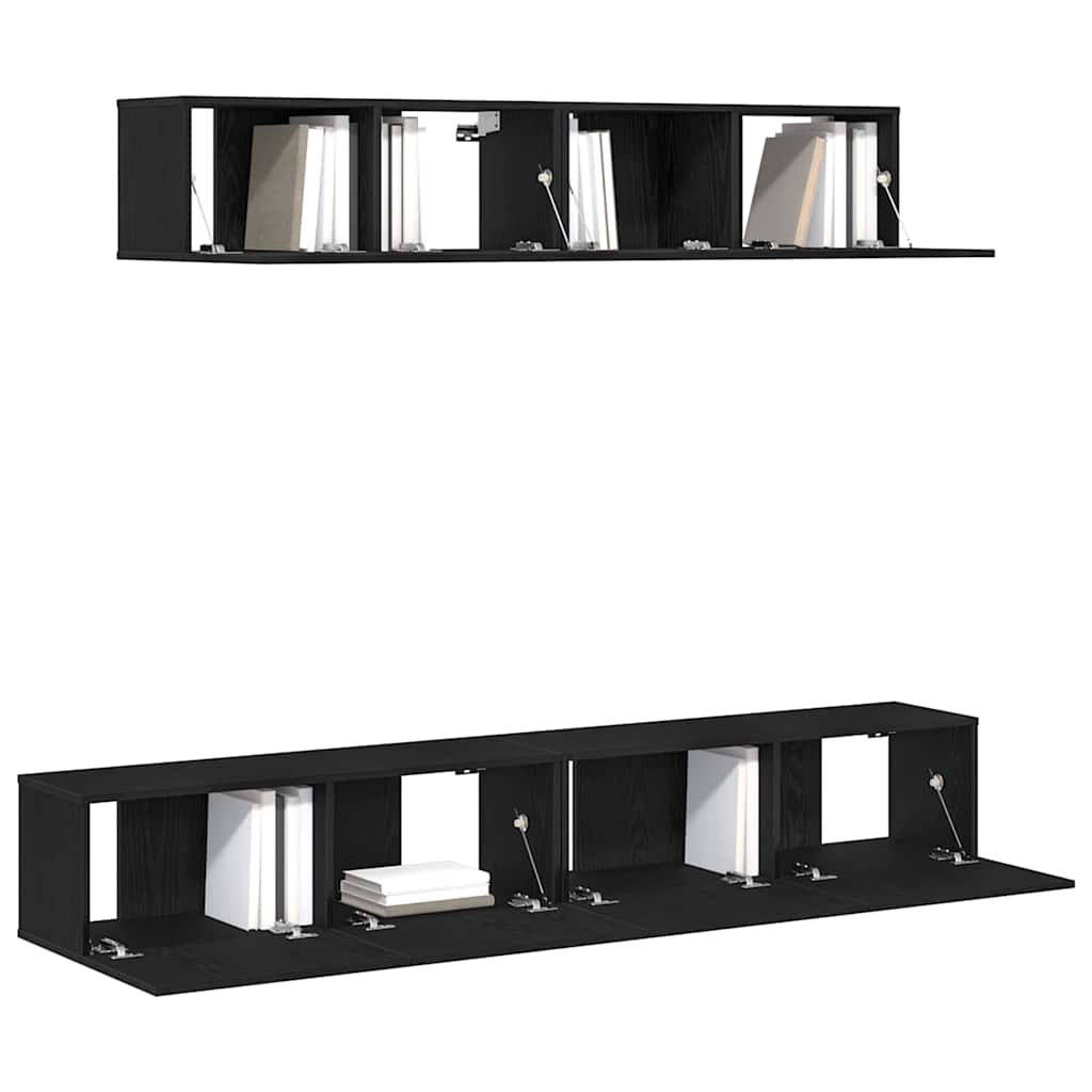 vidaXL TV Cabinet Set Wall-mounted 4 pcs Black Oak Engineered Wood