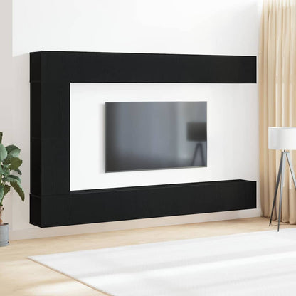 vidaXL TV Cabinet Set Wall-mounted 9 pcs Black Oak Engineered Wood
