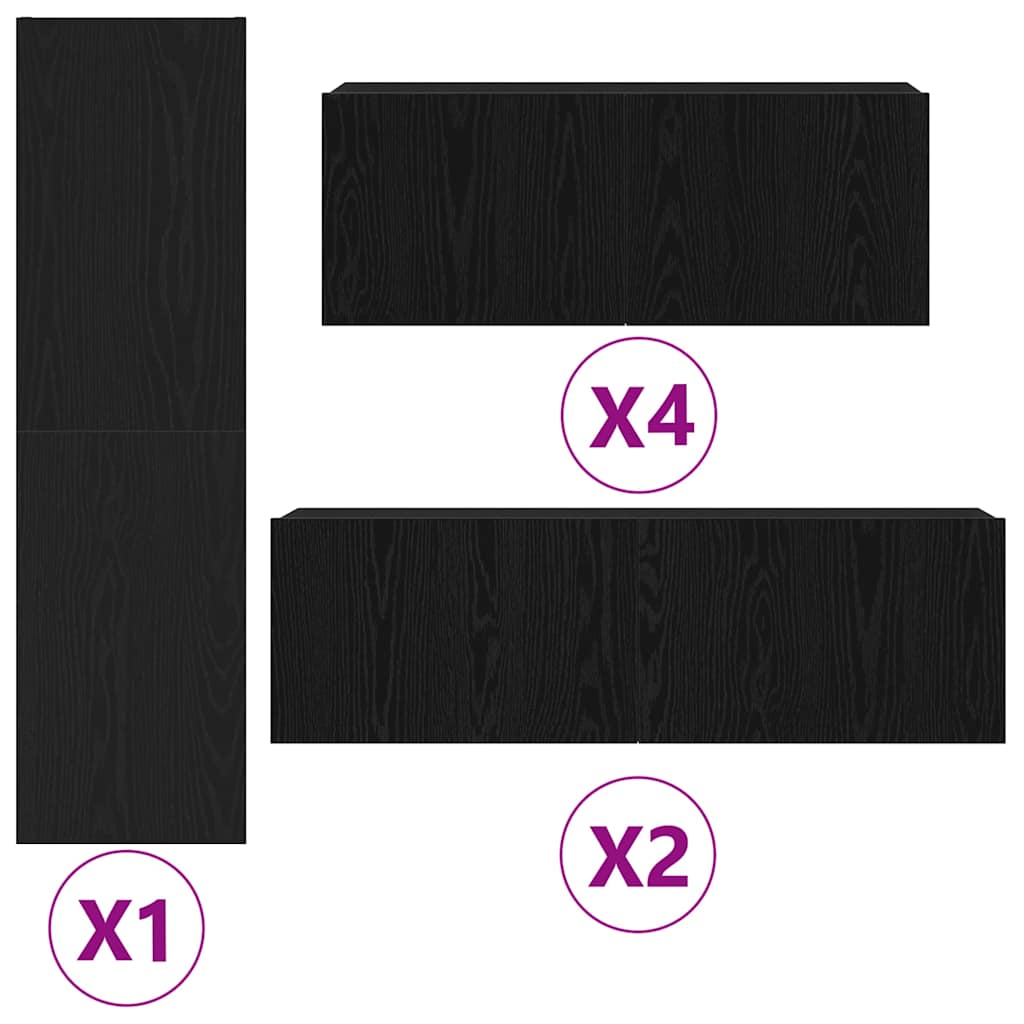 vidaXL TV Cabinet Set Wall-mounted 9 pcs Black Oak Engineered Wood