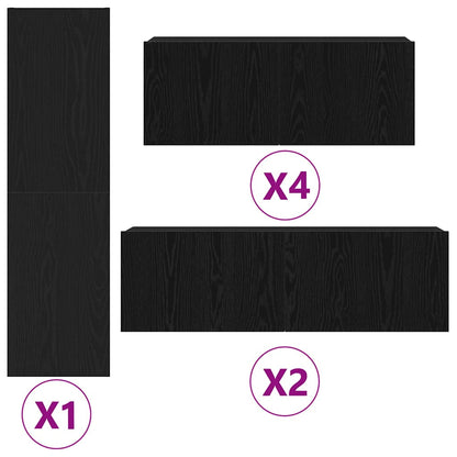 vidaXL TV Cabinet Set Wall-mounted 9 pcs Black Oak Engineered Wood