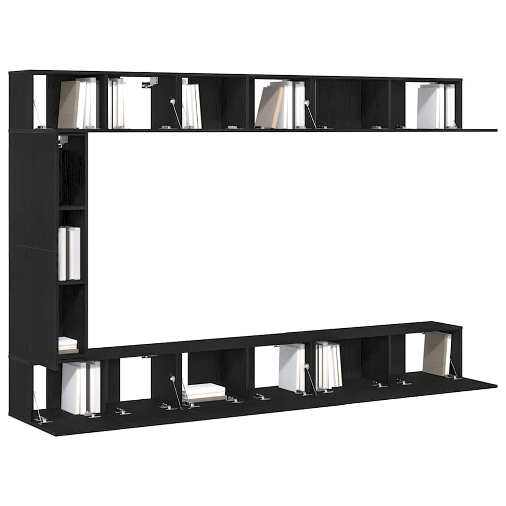 vidaXL TV Cabinet Set Wall-mounted 9 pcs Black Oak Engineered Wood
