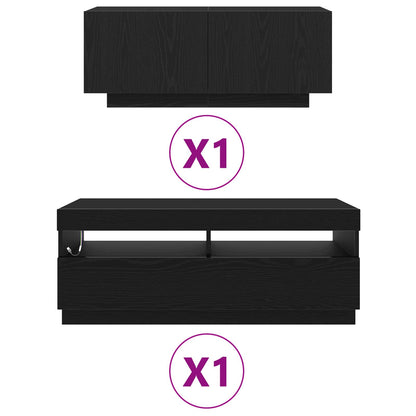 vidaXL TV Cabinet Set 2 pcs Black 200 x 35 x 40 cm Engineered Wood