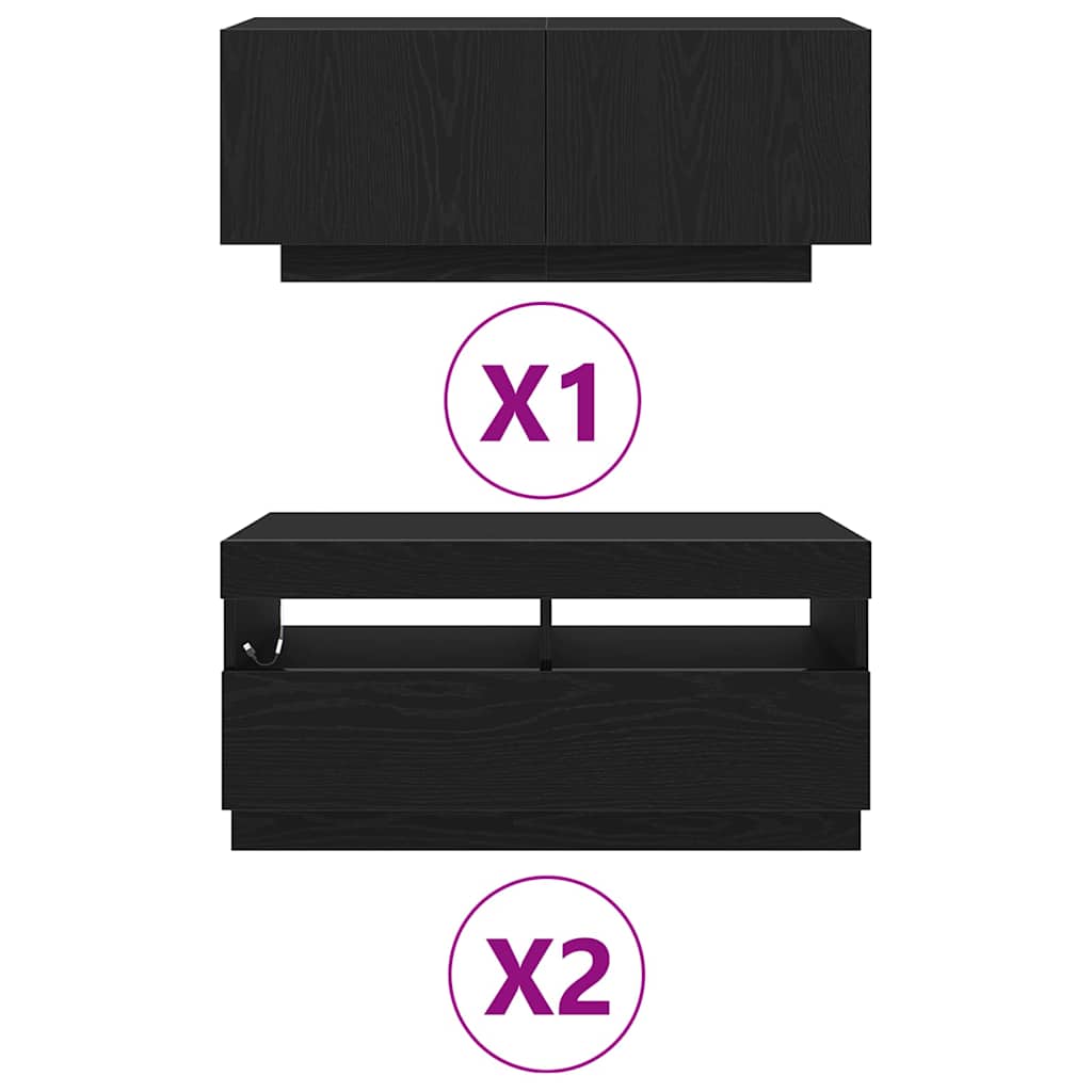 vidaXL TV Cabinet Set 3 pcs Black 260 x 35 x 40 cm Engineered Wood