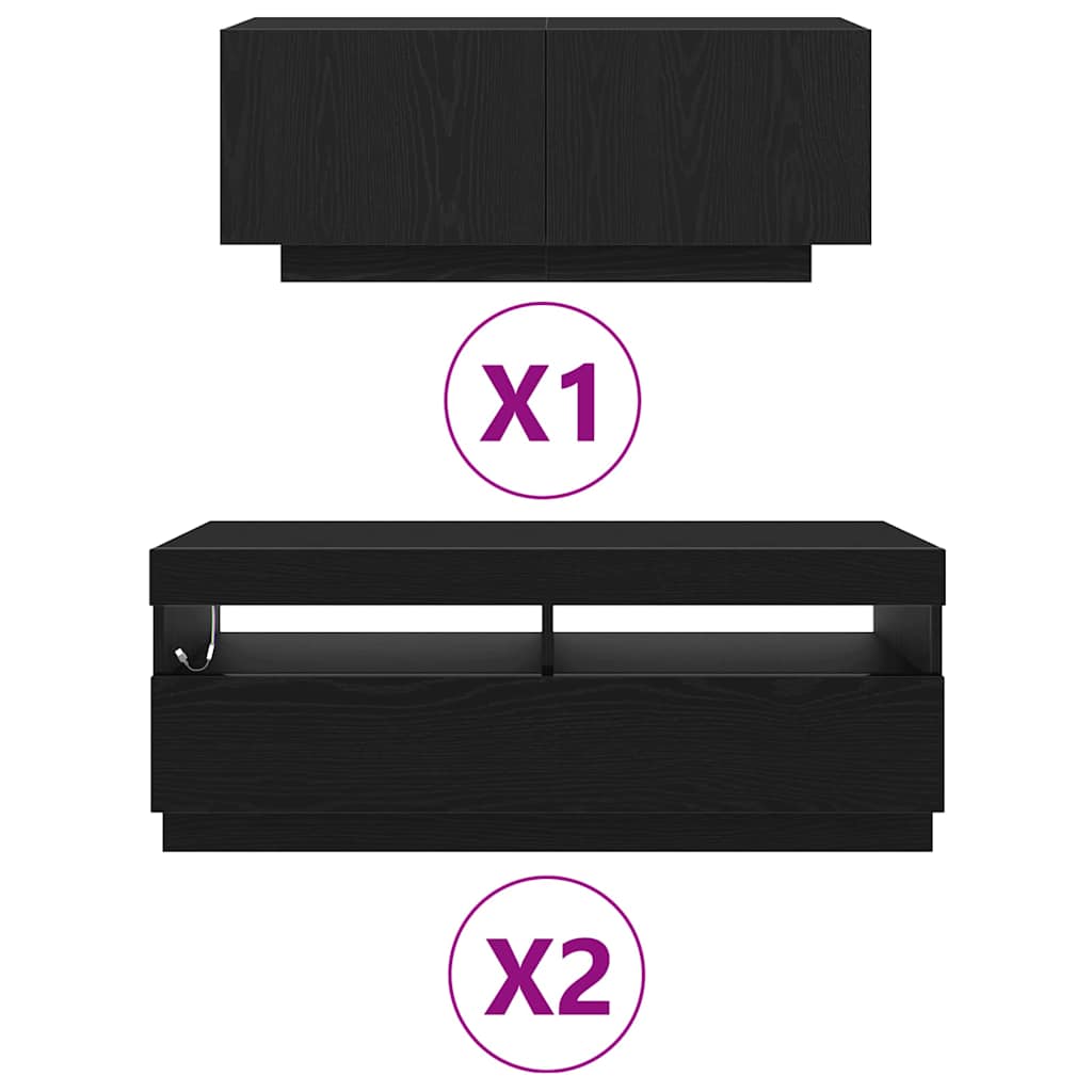 vidaXL TV Cabinet Set 3 pcs Black 300 x 35 x 40 cm Engineered Wood