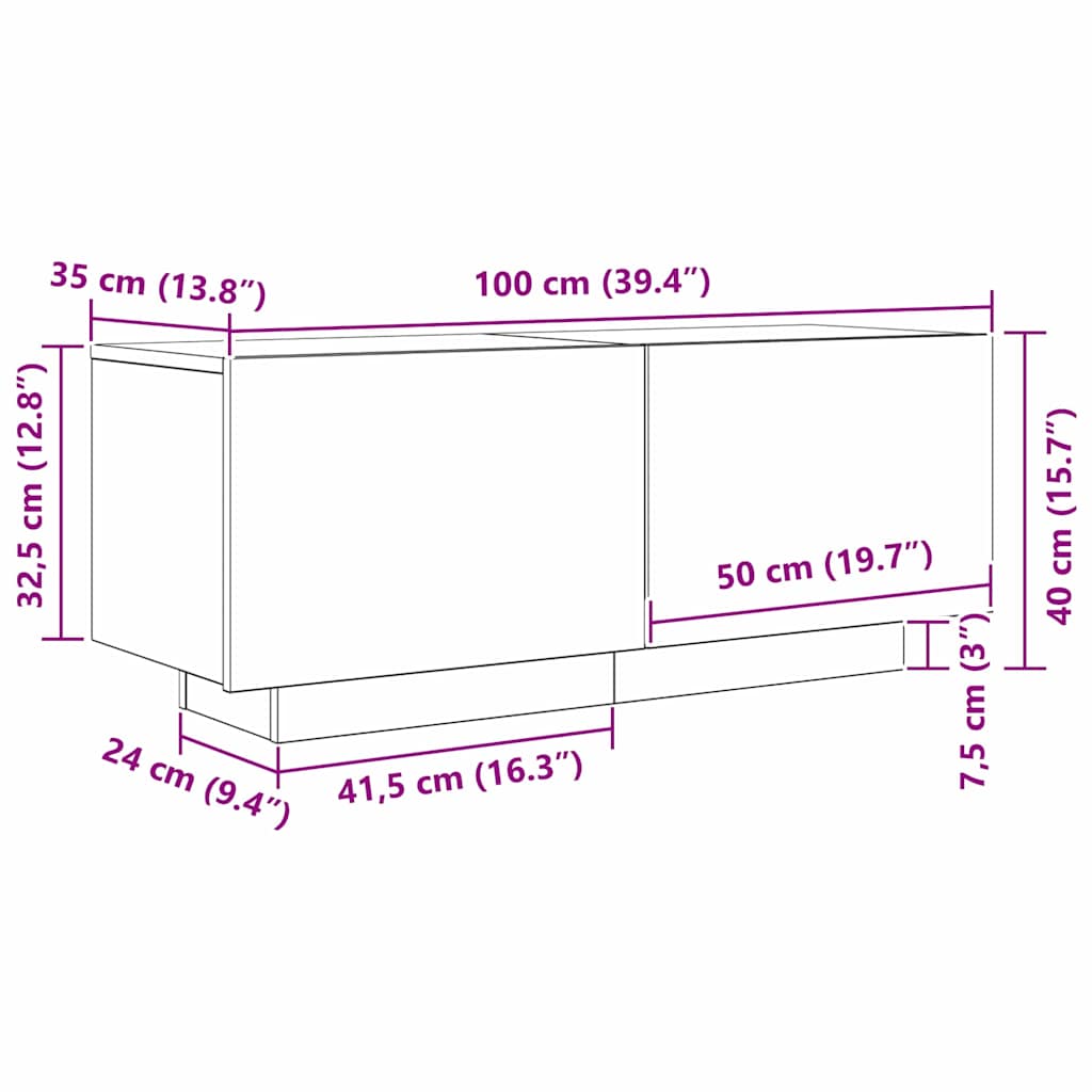 vidaXL TV Cabinet 100 x 35 x 40 cm Black Oak Engineered Wood