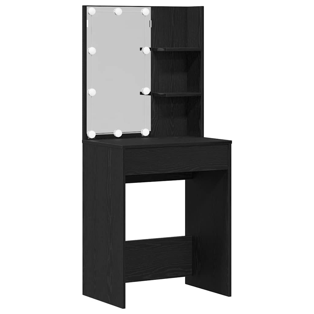vidaXL Dressing Table Set with LED 4 pcs Black Oak Engineered Wood