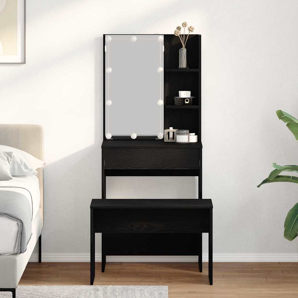 vidaXL LED Dressing Table Set 2 pcs Black Oak Engineered Wood