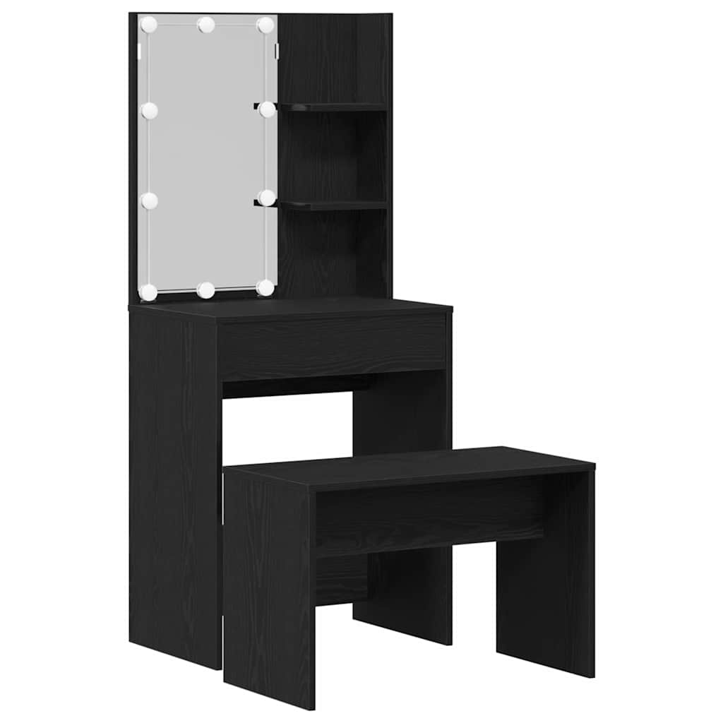 vidaXL LED Dressing Table Set 2 pcs Black Oak Engineered Wood