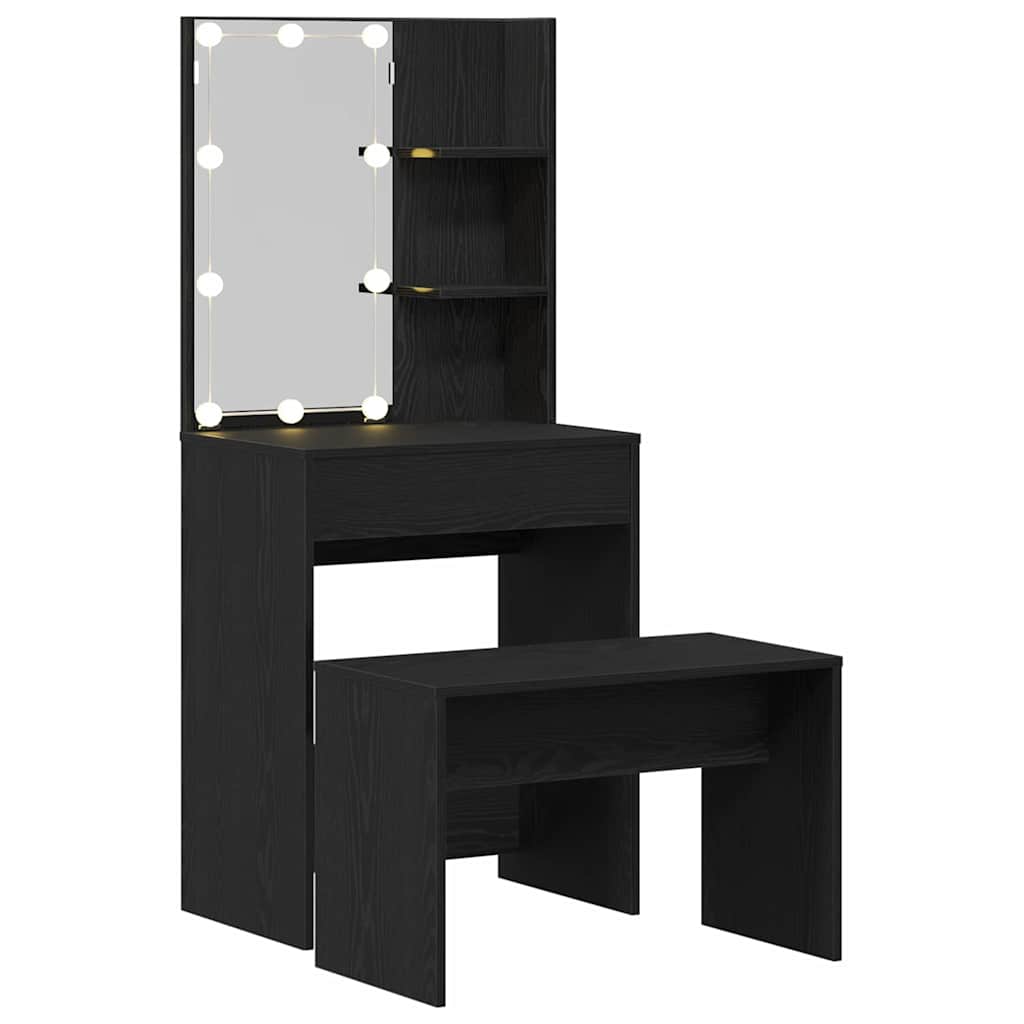 vidaXL LED Dressing Table Set 2 pcs Black Oak Engineered Wood